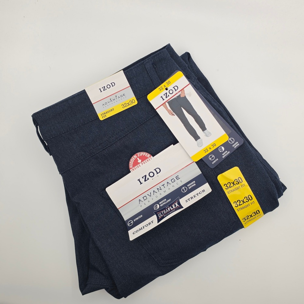 IZOD Chino bPants Mens 32x30 Advantage Performance Navy New Straight Fit Casual